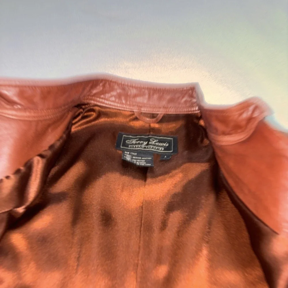 Vintage Terry Lewis Leather Coat Cognac Brown Short Biker Moto Boho Women's Sz L